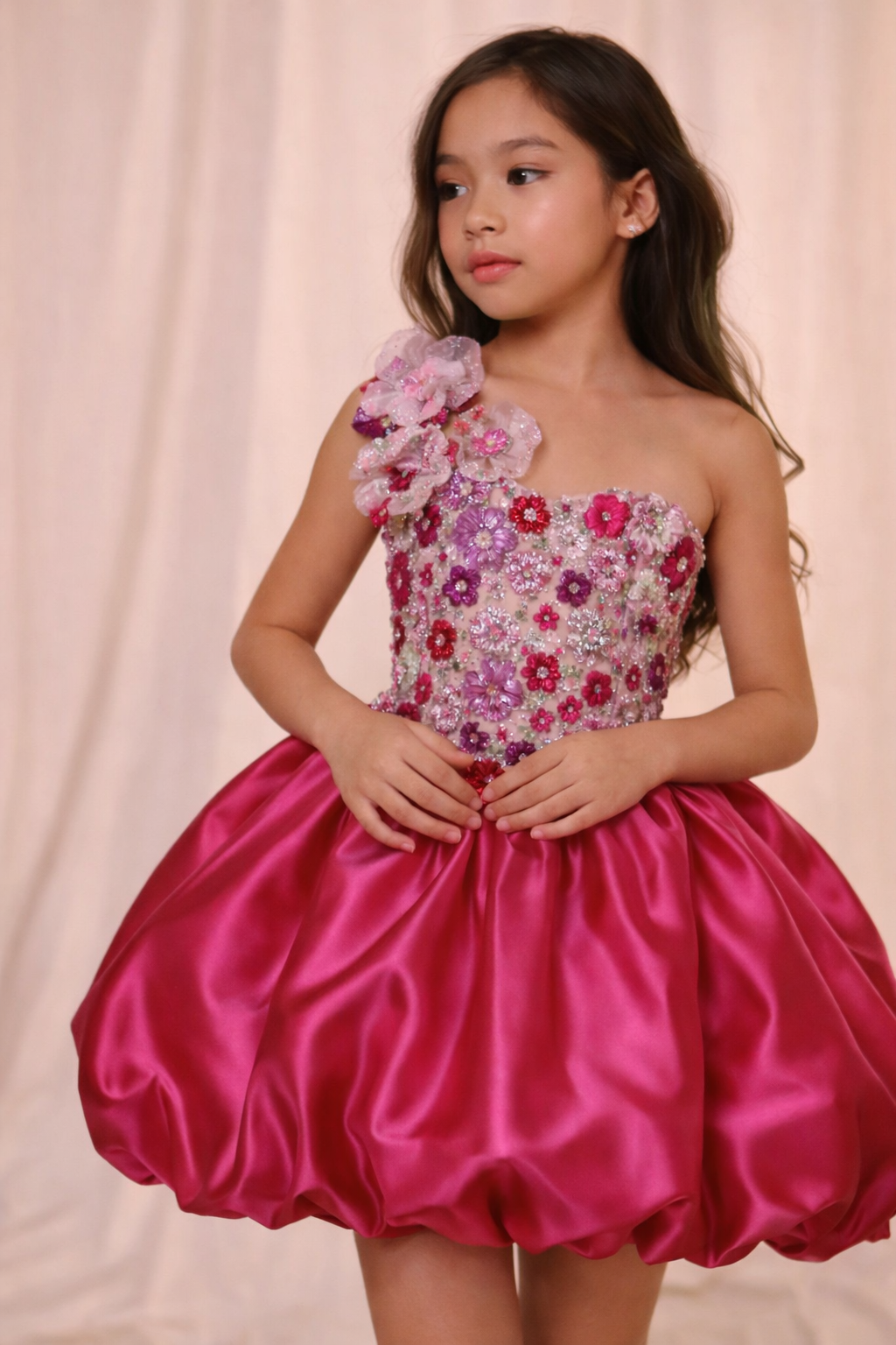 Floral Embellished Satin Party Dress