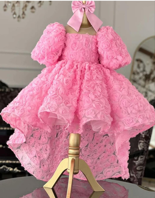 Puffy Flower dress for girls with headband