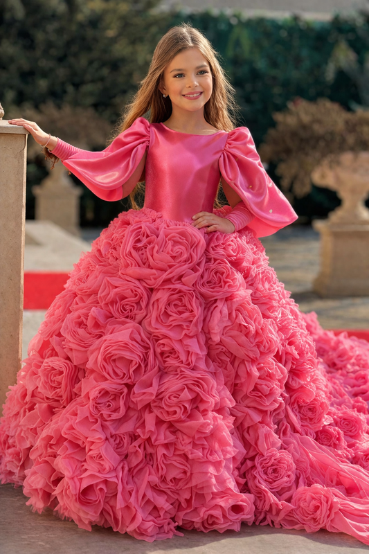 Luxury Princess Rose Ball Gown for Girls