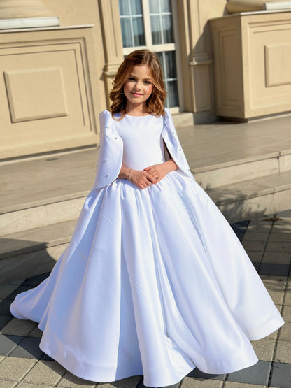 "Majestic Ball Gown with headband , flowing train and crystal embellishments"