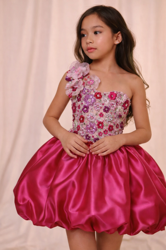 Floral Embellished Satin Party Dress