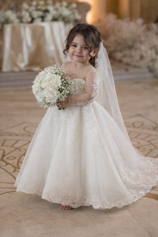 Elegant Flower Girl Dress with Lace & Tulle
